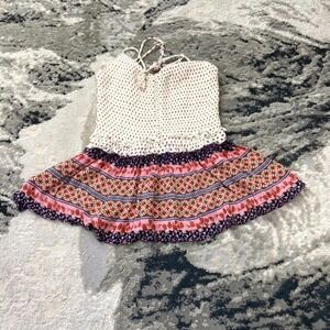 Patrons Of Peace Babydoll Mesh Top Sz XS Spaghetti Strap Boho Floral Smocked